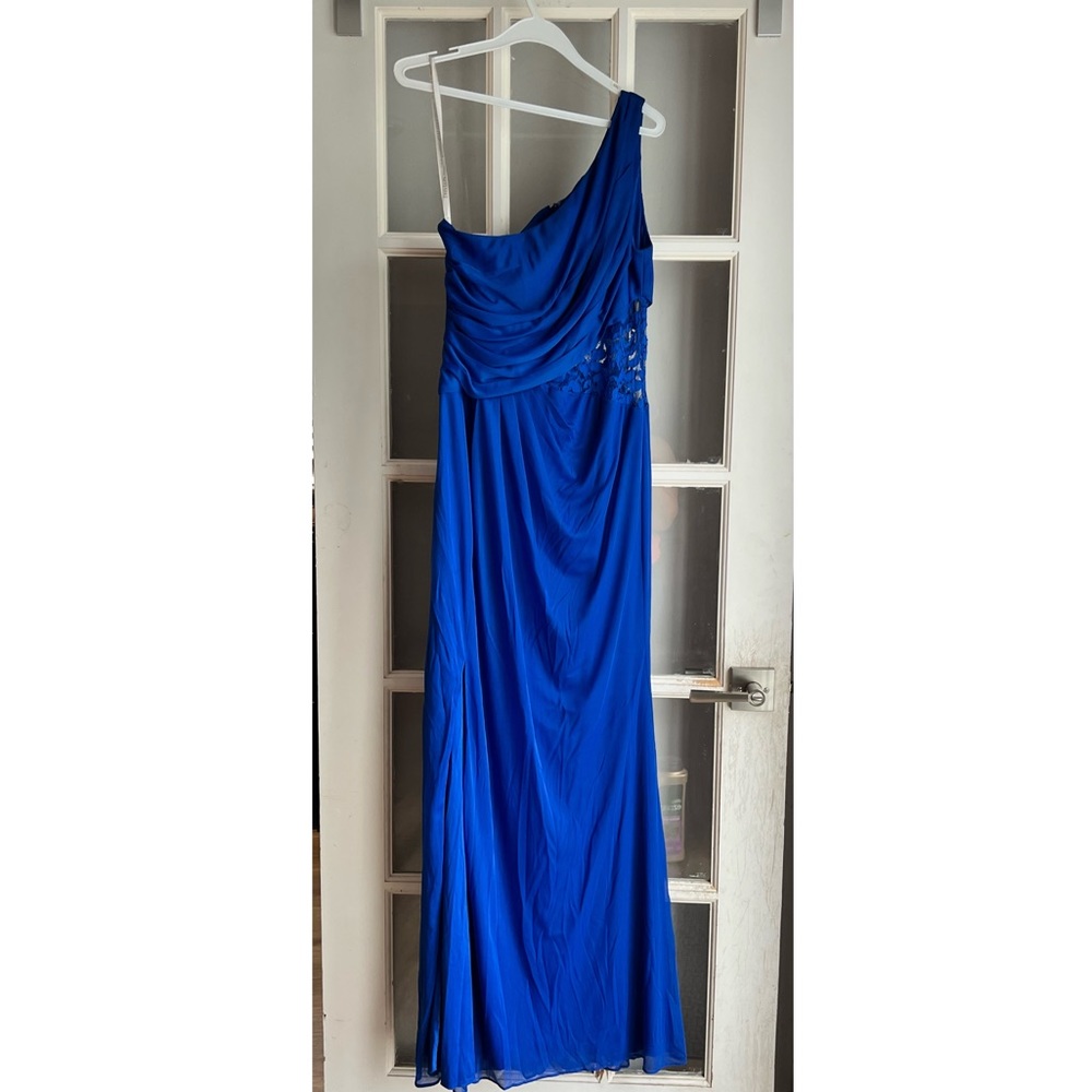 One-Shoulder Mesh Dress with Lace Inset Horizon Blue
